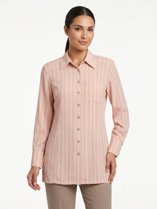 Liz Claiborne Tops - Liz Claiborne Long Sleeve Blouse Shoulder Pads Silk Stripe Pink White 6